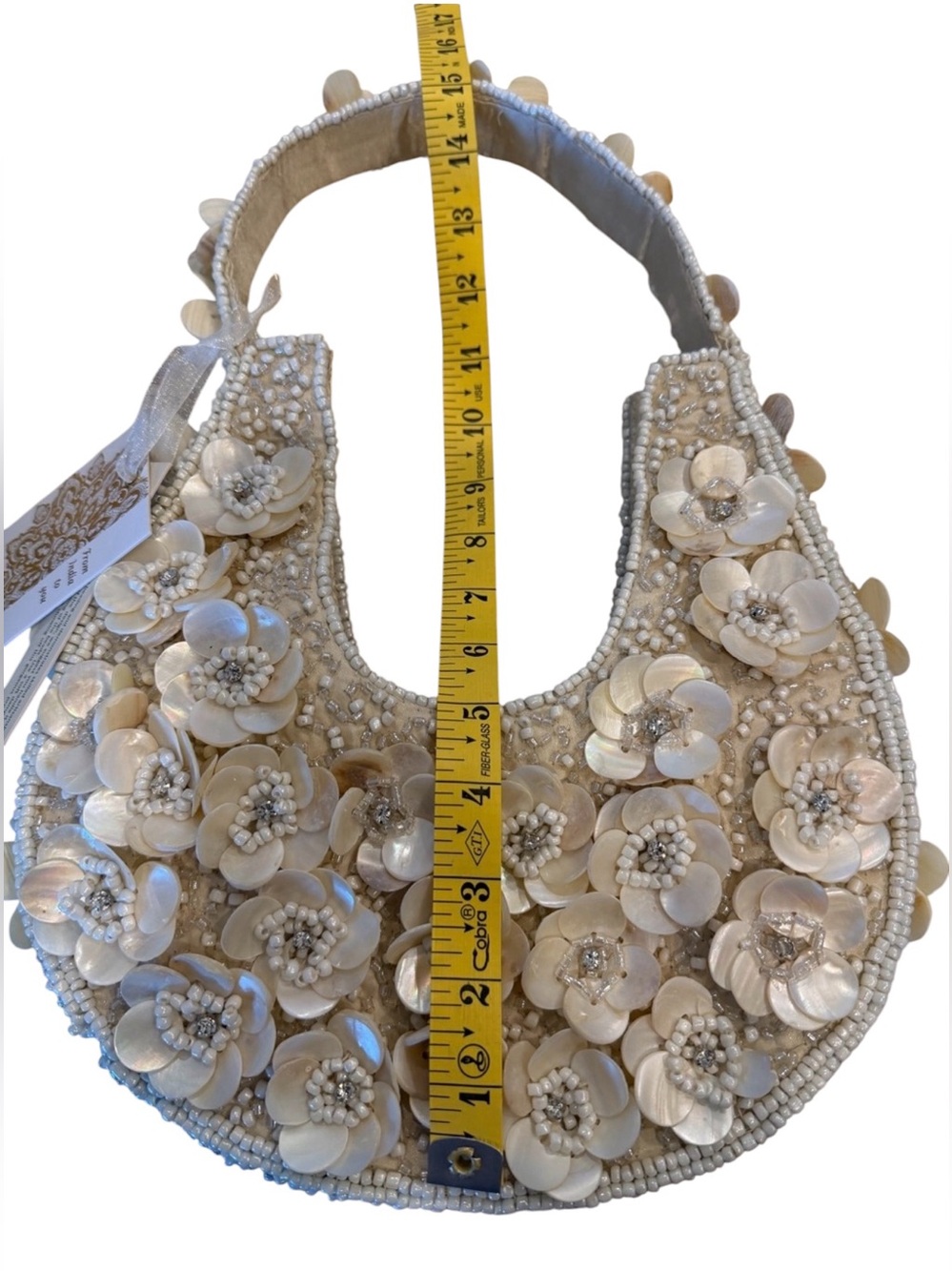 Beaded Shell Floral Shoulder Bag - with rhinestones Cream - Picture 9 of 10